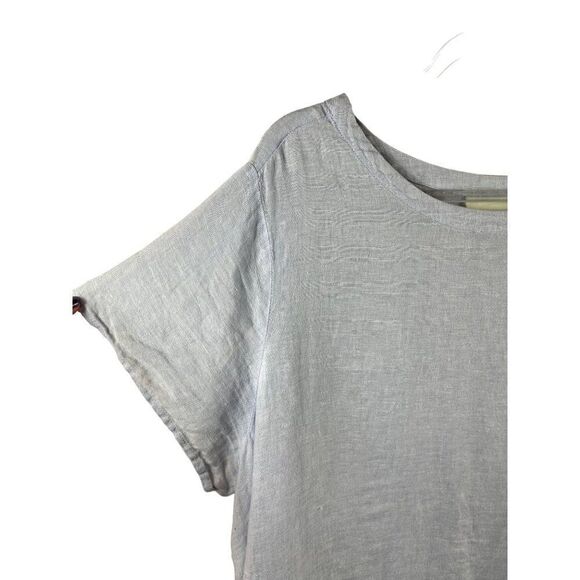 Cynthia Rowley Linen Side Wooden Buttons Short Sleeve Round Neck Blouse 2X Blue - Picture 2 of 8